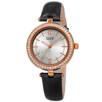 Crystal Silver Dial Black Leather Ladies Watch BUR235BKR Crystal Silver Dial Black Leather Ladies Watch BUR235BKR