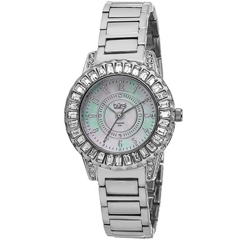 Silver-Tone Brass Mother of Pearl Dial Diamond Ladies Watch BUR095SS