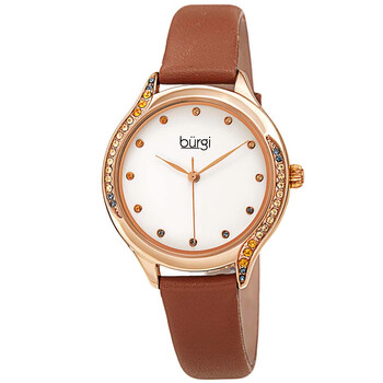 Crystal White Dial Brown Leather Ladies Watch BUR239BR