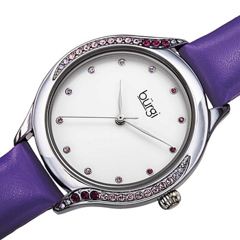 Crystal White Dial Purple Leather Ladies Watch BUR239PU