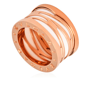 Bvlgari B.Zero1 18k Rose Gold and Cermet 2-Band Ring, Size 45