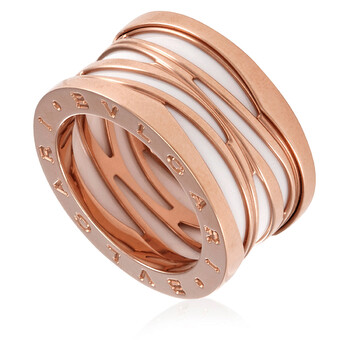 Bvlgari B.Zero1 18k Rose Gold And White Ceramic Ring, Size 51