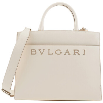 Bvlgari White Leather Logo Tote Bag 291658 - Handbags - Jomashop