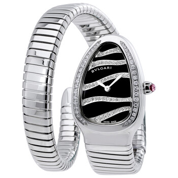 Serpenti Tubogas Black Dial Steel Diamond Ladies Watch 102440