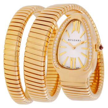 Serpenti Tubogas Silver Opaline Dial 18k Yellow Gold Quartz Ladies Watch 101923