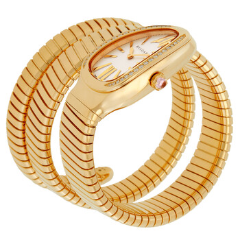 Serpenti Tubogas Silver Opaline Dial 18k Yellow Gold Quartz Ladies Watch 101923