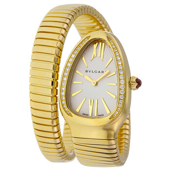 Serpenti Tubogas Silver Opaline Dial 18kt Yellow Gold Quartz Ladies Watch 101924