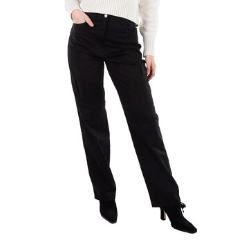 Moncler Ladies Black Buckled Ankle-zip Straight Trousers