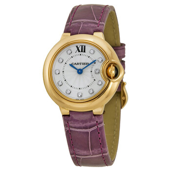 Ballon Bleu Silver Diamond Dial 18kt Rose Gold Purple Leather Ladies Watch WE902050
