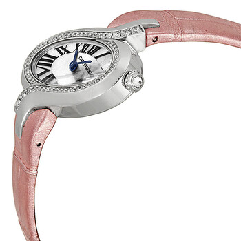 Delices Silver Dial 18kt White Gold Diamond Pink Leather Ladies Watch WG