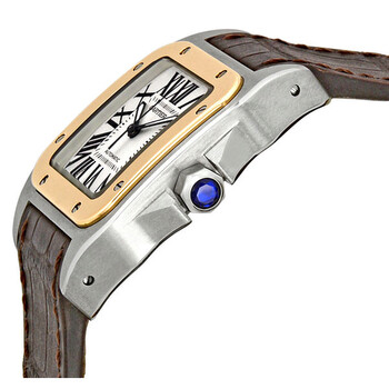 Santos 100 Silver Dial 18kt Rose Gold Midsize Watch W20107X7