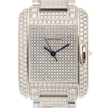 Tank Anglaise Diamond Pave 18kt White Gold Automatic Men's Watch HPI00561