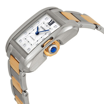 Tank Anglaise Silver Dial Stainless Steel with 18kt Rose Gold Ladies Watch WT100034