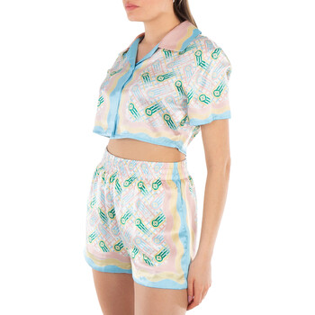 Ladies Multicolor Ping Pong Silk Cropped Shirt