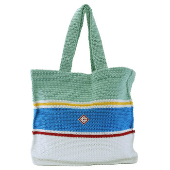 Men's White / Blue Multi Crochet Shopper Bag