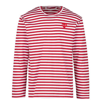 Comme Des Garcons Cdg Play Striped Heart Emblem Long-Sleeve T