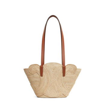 Celine Classic Panier Small Braided Triomphe In Raffia And