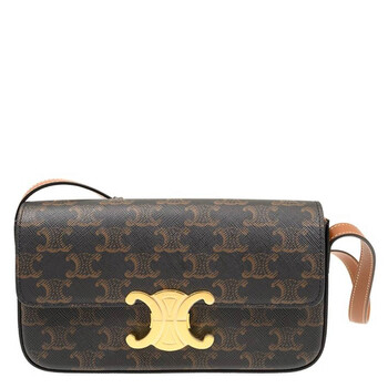 Celine Triomphe Canvas and Calfskin Clutch On Strap