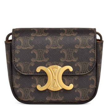 Celine Triomphe Canvas and Calfskin Clutch On Strap