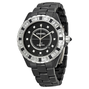 J12 Automatic Black Diamond Dial Black Ceramic Men's Watch H2024