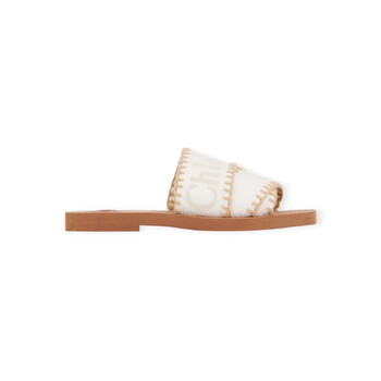Chloe ウッティフラットミュル CHC24U02JAL 117 Chloé Canvas Woody Flat Slides, Brand Size 39 ( US Size 9