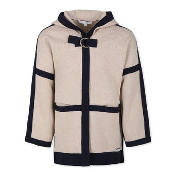 Girls Signature Logo Ribbed Knit Hooded Jacket, Size 10