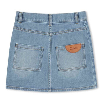 Girls Washed Denim Mini Pocket Skirt