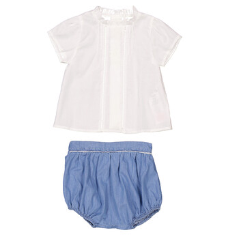 Infant Ruffle-Detail Cotton Blouse And Bloomers Set C20161-N48