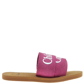 Chloé Girls Logo-Print Denim-Strap Slides, Brand Size 32 (1