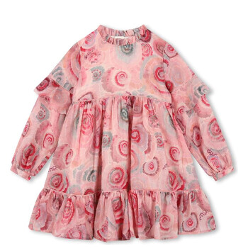 Kids Ruffles Detail Spiral Print Wool Dress