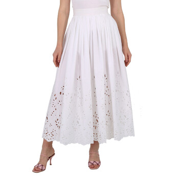 Chloé Ladies White Broderie Anglaise Flared Embroidered Midi
