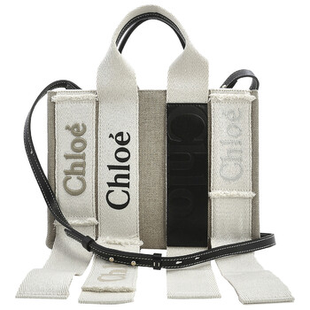 Chloé Medium Woody Linen Logo Tote Bag CHC22AS383I2690U