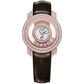 Happy Diamonds 18 kt Rose Gold Brown Leather Ladies Watch 209245-5001