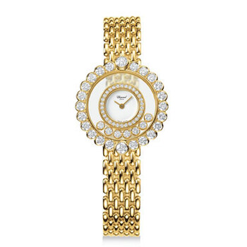 Happy Diamonds White Dial 18 kt Yellow Gold Ladies Watch 204180-0001