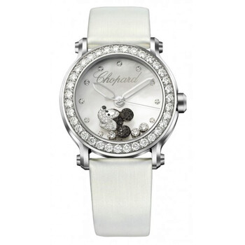 Happy Sport Diamond Mickey Mouse Silver Dial White Satin Ladies Watch 288524-3005