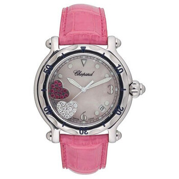 Happy Sport Diamond Ruby Heart Steel Pink Leather Ladies Watch 28/8950