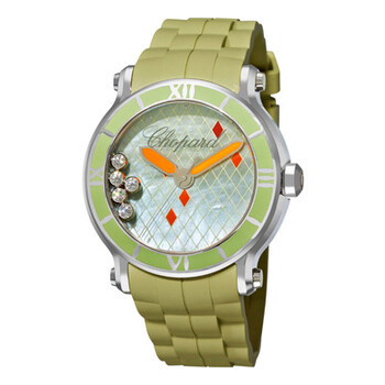 Happy Sport Green Mother Of Pearl Green Rubber Floating Diamonds Ladies Watch 288524-3003 Happy Sport Green Mother Of Pearl Green Rubber Floating Diamonds Ladies Watch 288524-3003