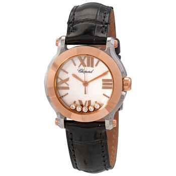 Happy Sport II Round Diamond White Dial 18 kt Rose Gold Ladies Watch