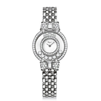 Happy Sport White Dial 18kt White Gold Ladies Watch 205596-1001