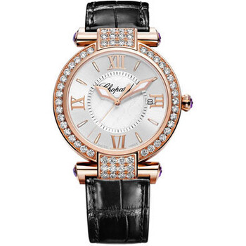 Imperiale Diamond Mother of Pearl Dial 18 kt Rose Gold Black Leather Ladies Watch 384221-5002