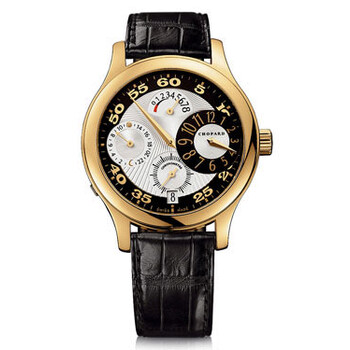 L.U.C Regulator Silver and Black Dial Black Leather Men's Watch 161874-0001