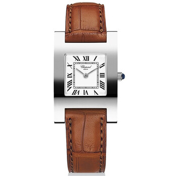 Your Hour White Dial 18k White Gold Brown Leather Ladies Watch 127405-1001