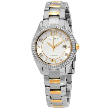 Crystal Eco-Drive Silver Dial Two-Tone Ladies Watch FE1146-71A