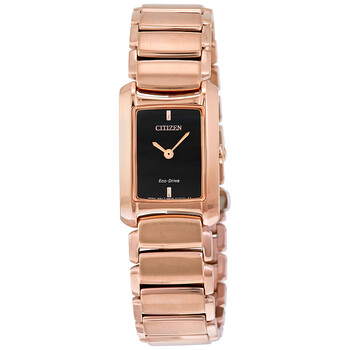 Rose Gold-tone Case Black Dial Eco-Drive Ladies Watch EG2976-57W