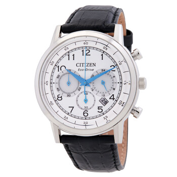 Citizen Eco-Drive Silver Dial Black Leather Men's Watch