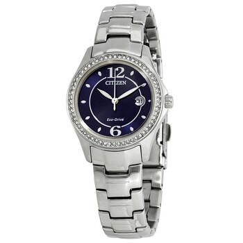 Silhouette Crystal Eco-Drive Blue Dial Stainless Steel Ladies Watch FE1140-86L