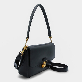 Black Leather C-Me Lock Shoulder Bag