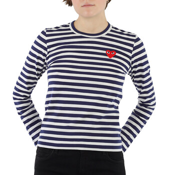 Comme Des Garcons Ladies Embroidered Heart Stripe Long-sleeve T