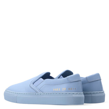 Kids Blue Leather Slip On Sneakers