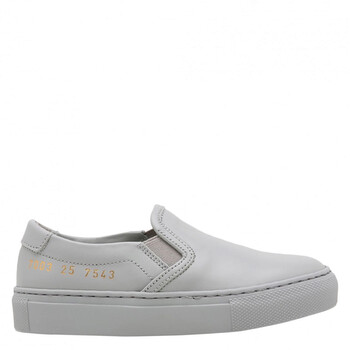 Kids Grey Leather Slip On Sneakers